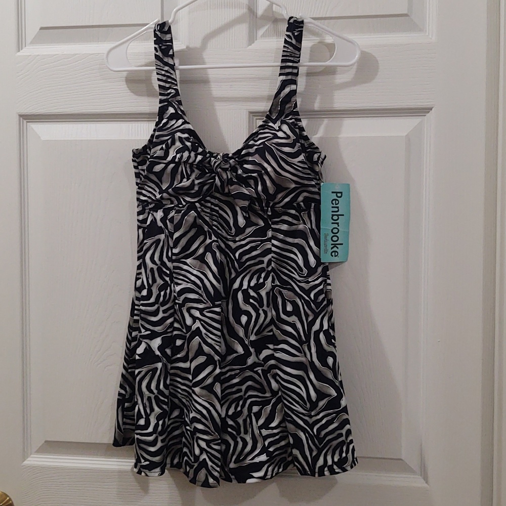 Penbrooke Floral Swim Dress Navy White Floral Tummy Control Size 12 New With Tag